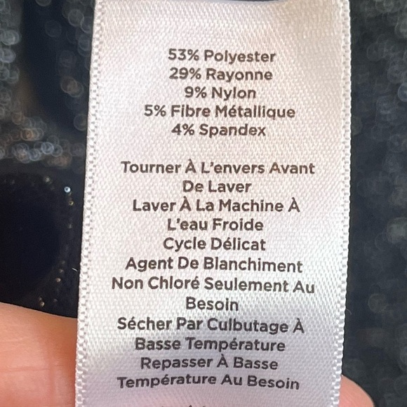 Talbots Black Silver Shiny Sparkly Long Sleeve Top Sz L Stretchy Comfortable - Picture 7 of 14